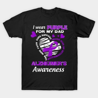 I WEAR PURPLE FOR MY DAD ALZHEIMER AWARENESS RIBBON Gift T-Shirt